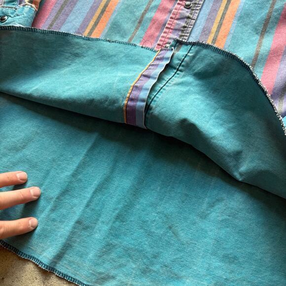 Vintage 90's Wrangler Striped Brushpopper Western Blue Pearl Snap Shirt Sz XL - Picture 6 of 6